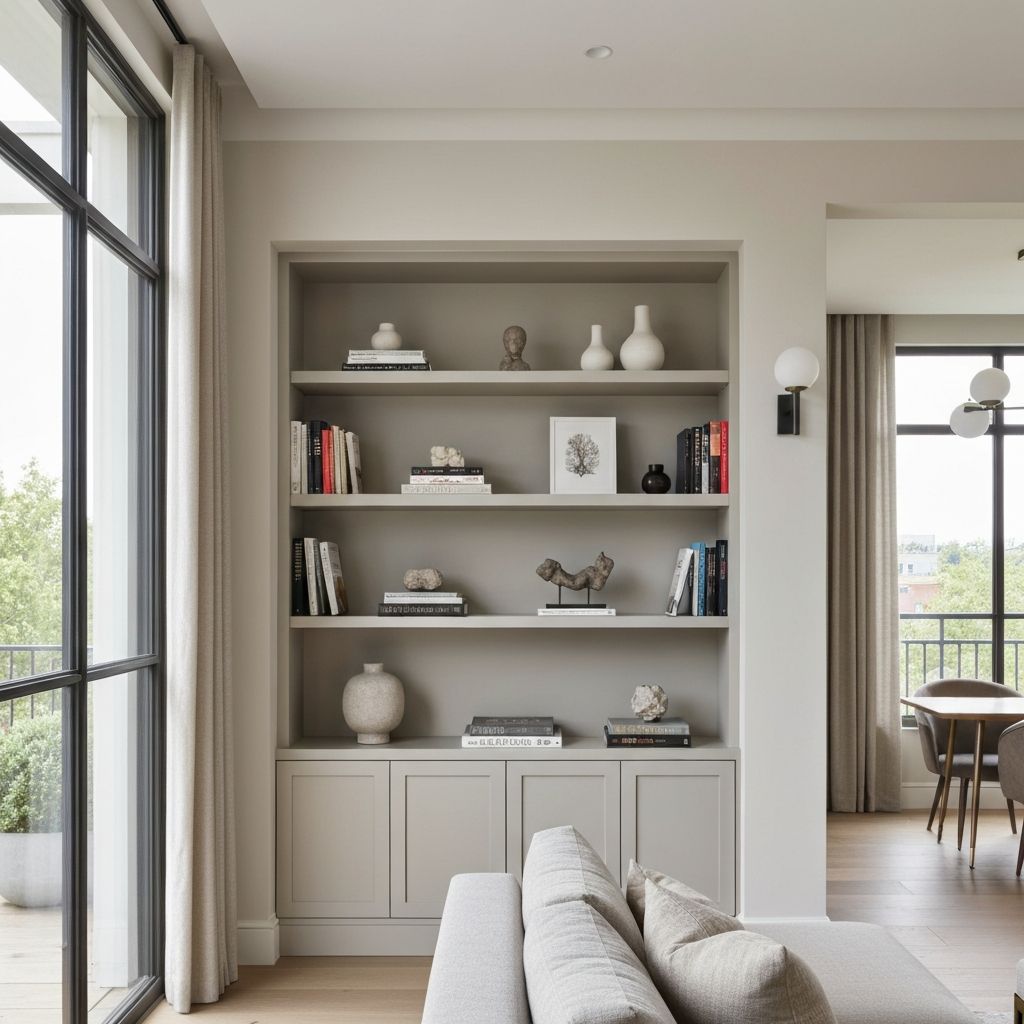 Custom built-in alcove unit with shelving